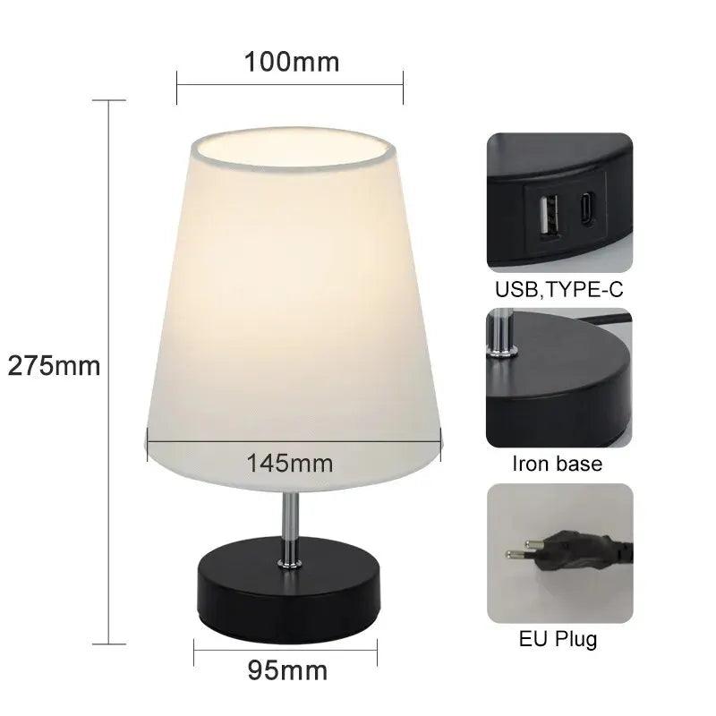 Led Bedside Lamp 3000K Brightness Adjustable Touch Switch Table Lamp With Extended Charging Port For Bedroom Desktop Decoration