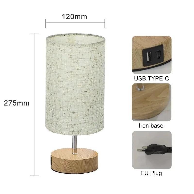 Led Bedside Lamp 3000K Brightness Adjustable Touch Switch Table Lamp With Extended Charging Port For Bedroom Desktop Decoration