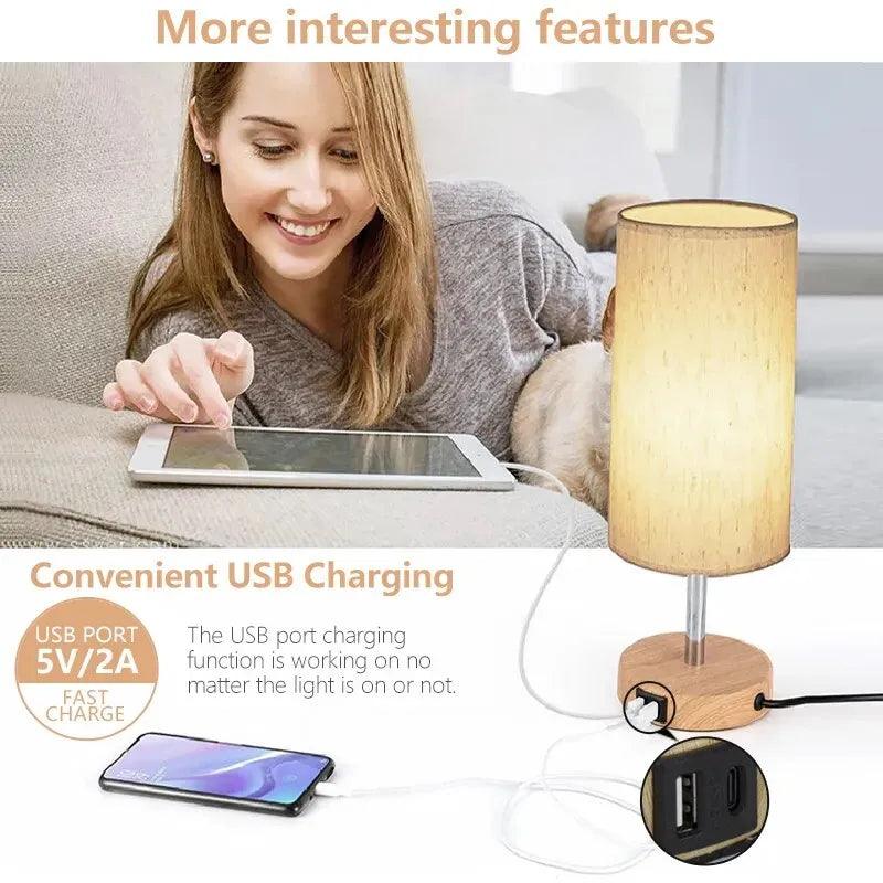 Led Bedside Lamp 3000K Brightness Adjustable Touch Switch Table Lamp With Extended Charging Port For Bedroom Desktop Decoration