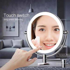 Led Wall Mounted Bathroom Mirror 8 Inch 5X Magnifying Illuminated Makeup Mirror EU/US Plug Bath Vanity Cosmetic Mirror