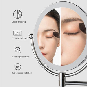 Led Wall Mounted Bathroom Mirror 8 Inch 5X Magnifying Illuminated Makeup Mirror EU/US Plug Bath Vanity Cosmetic Mirror