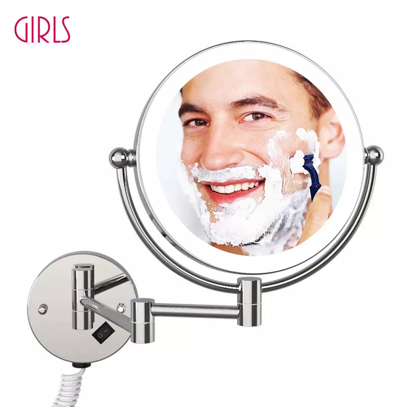 Led Wall Mounted Bathroom Mirror 8 Inch 5X Magnifying Illuminated Makeup Mirror EU/US Plug Bath Vanity Cosmetic Mirror