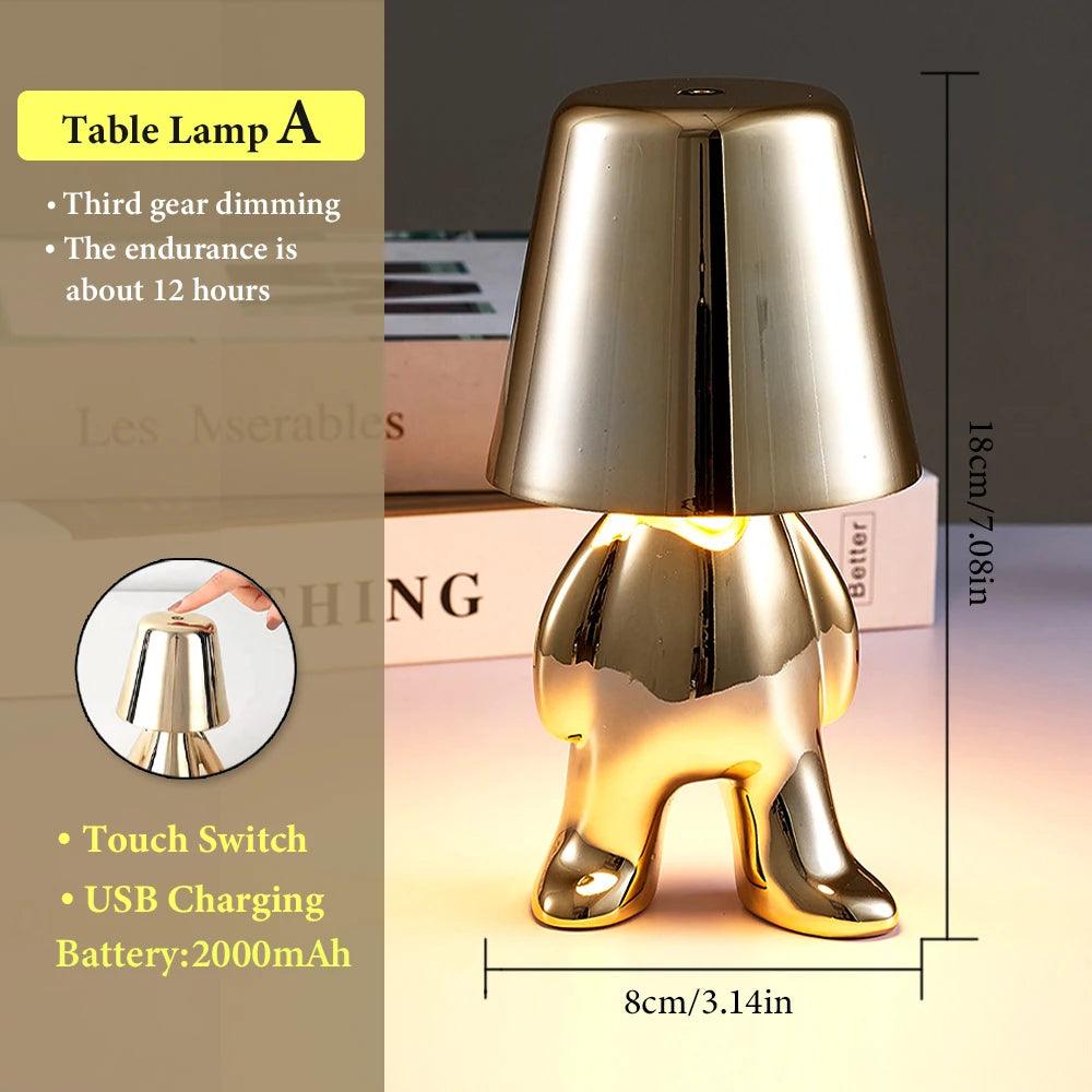 Little Golden Man Table Lamp Bedroom Touch Bedside Atmosphere Night lighting Decoration Desk Light Ornament Bar Home Restaurant