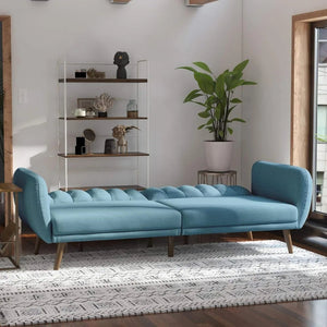 Living Room Sofas Brittany Sofa Futon - Premium Upholstery and Wooden Legs - Light Blue Sofa