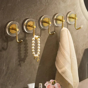 Luxurious Adhesive Wall Hooks Acrylic Shower Robe Hooks Gold Self-adhesive Nordic Coat Hook Towel Holder Bathroom Accessories