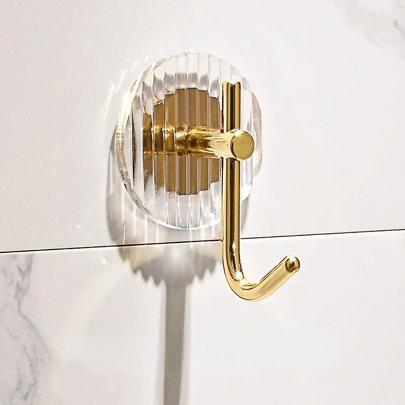 Luxurious Adhesive Wall Hooks Acrylic Shower Robe Hooks Gold Self-adhesive Nordic Coat Hook Towel Holder Bathroom Accessories