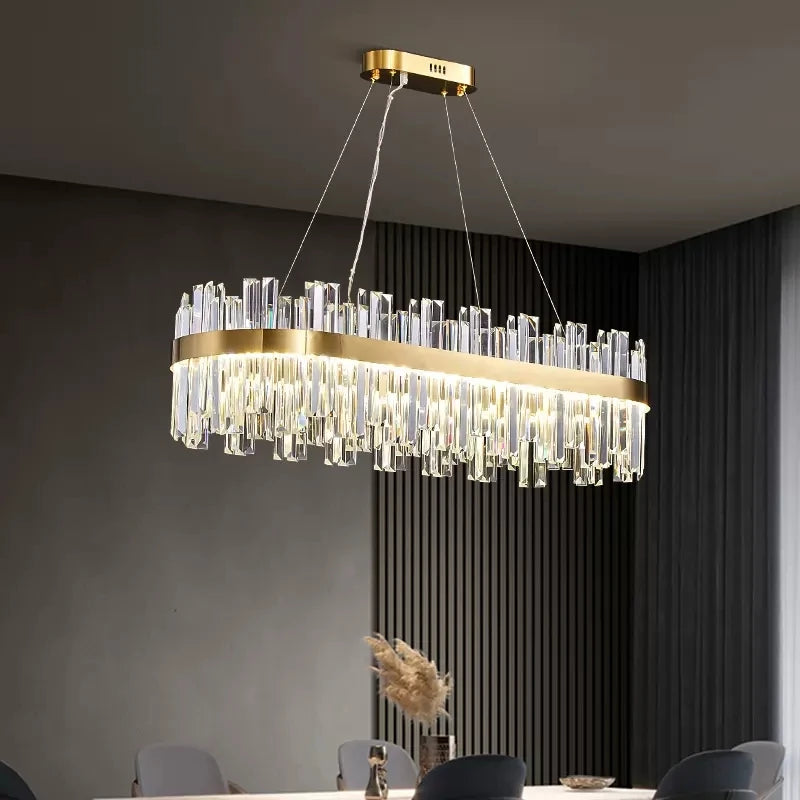 Lámpara colgante de lujo para sala de estar, candelabros modernos dorados con anillo, lámpara de techo Led de cristal para dormitorio y cocina, 2023