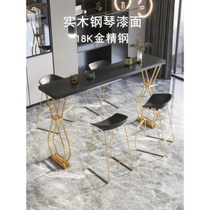 Luxury Solid Wood Bar Table Home Milk Tea Shop Wall Long Table High Table Wrought Iron Bar Table and Chair Combination