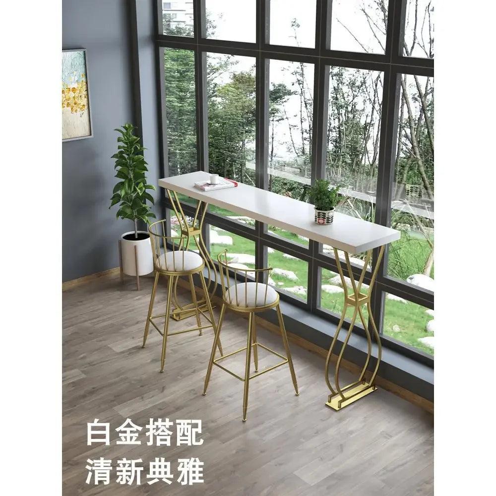 Luxury Solid Wood Bar Table Home Milk Tea Shop Wall Long Table High Table Wrought Iron Bar Table and Chair Combination