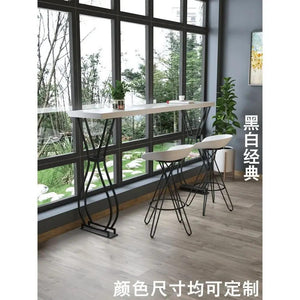 Luxury Solid Wood Bar Table Home Milk Tea Shop Wall Long Table High Table Wrought Iron Bar Table and Chair Combination