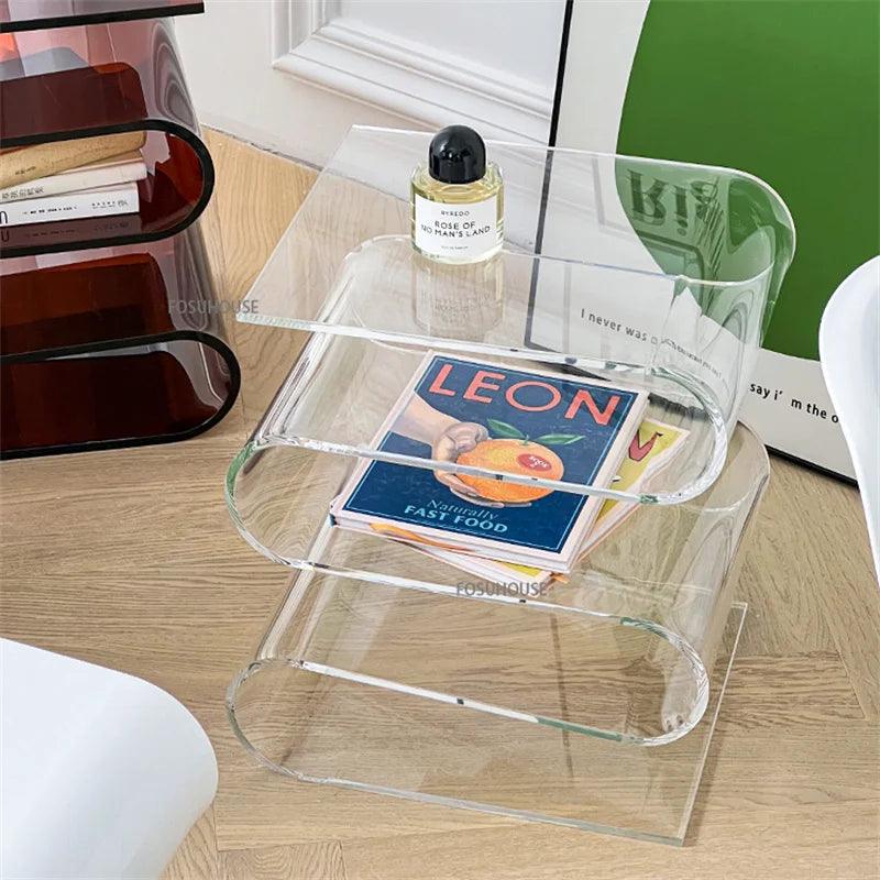 MOMO Nordic Transparent Acrylic Personality Side Table Living Room Furniture Home Decor Minimalist Small Bookshlf Magazine Rack