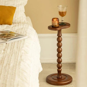 MOMO Retro Solid Wood Small Side Table Round Medieval Solid Wood Small Coffee Table Mini Small Table Shelf Cup Table