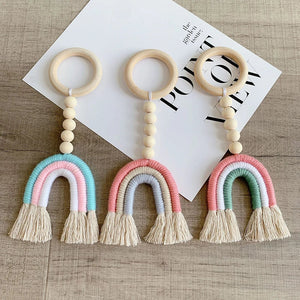 Macrame Rainbow Wall Hanging Decoration Boho Home Decor Party Supplies Baby Shower Dorm Kid Room Wood Bead Tassels Ornaments