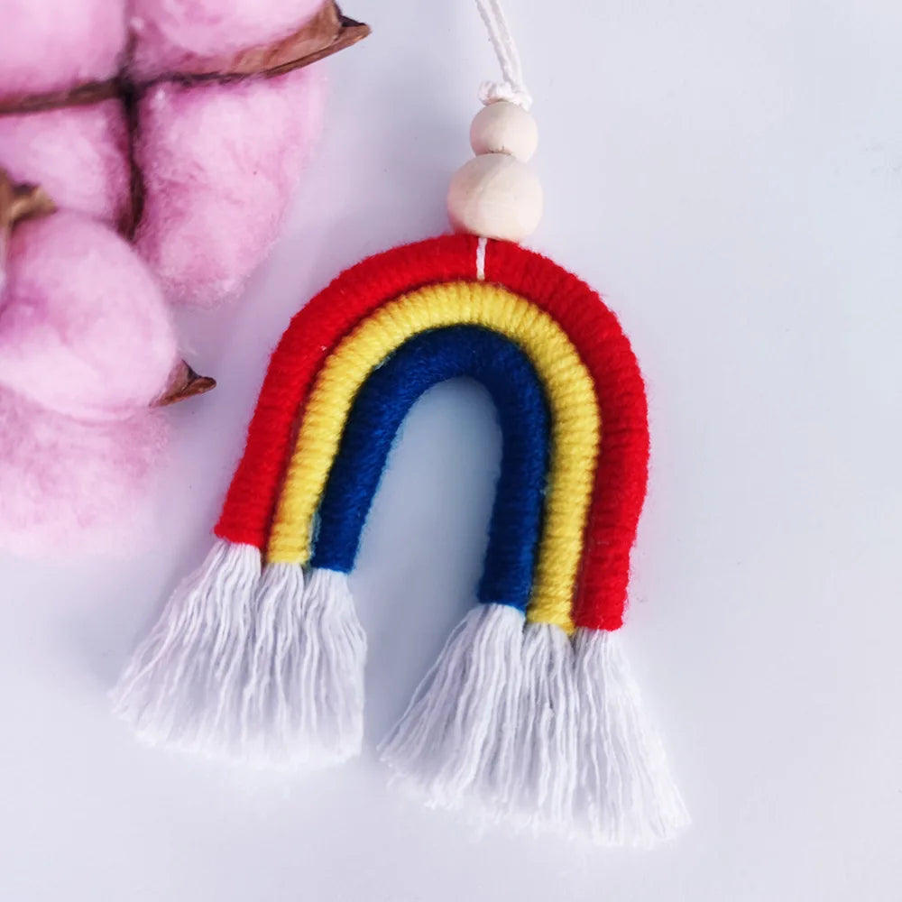 Macrame Rainbow Wall Hanging Decoration Boho Home Decor Party Supplies Baby Shower Dorm Kid Room Wood Bead Tassels Ornaments