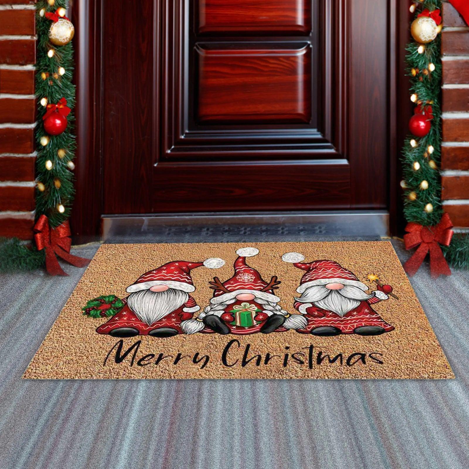 Merry Christmas Gnome Doormat Xmas Holiday Welcome Floor Mat Rugs for Front Door Funny Non Slip Rubber Back Winter Home Kitchen