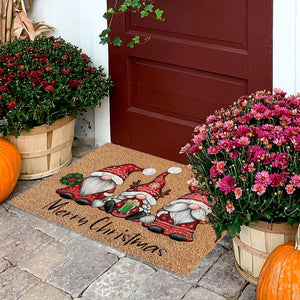 Merry Christmas Gnome Doormat Xmas Holiday Welcome Floor Mat Rugs for Front Door Funny Non Slip Rubber Back Winter Home Kitchen