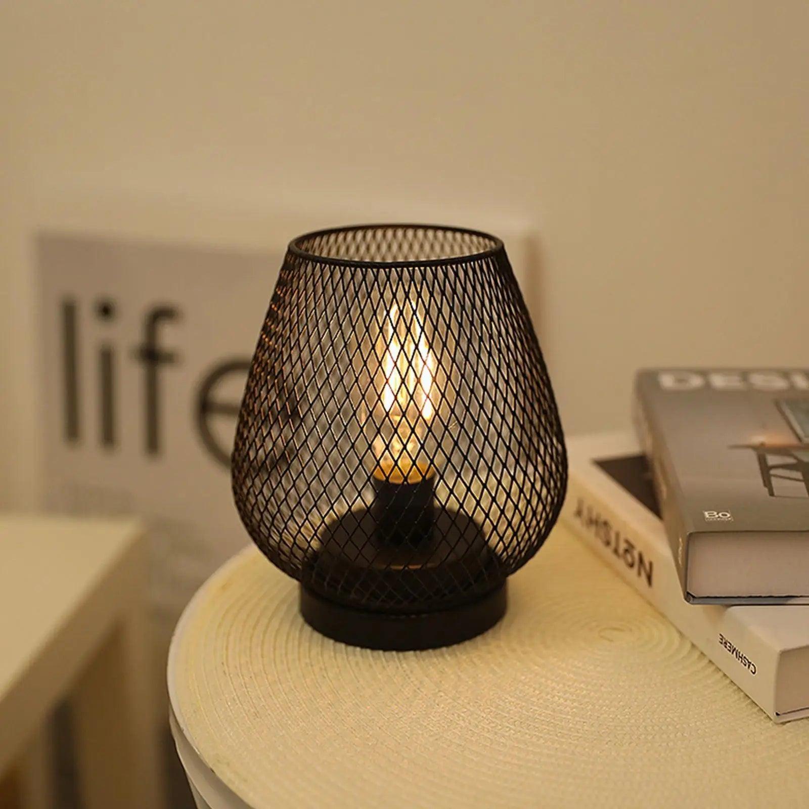 Metal Cage Table Lamp Round Shaped LED Lantern Battery Powered Cordless Lamp for Weddings Party Home Decor Candle Holder P4A9