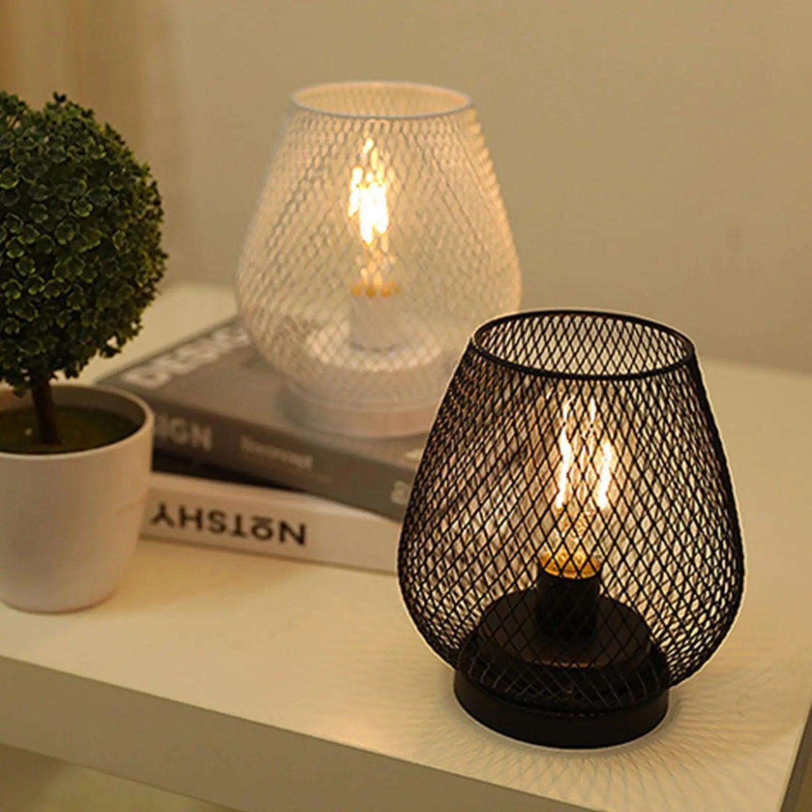 Metal Cage Table Lamp Round Shaped LED Lantern Battery Powered Cordless Lamp for Weddings Party Home Decor Candle Holder P4A9