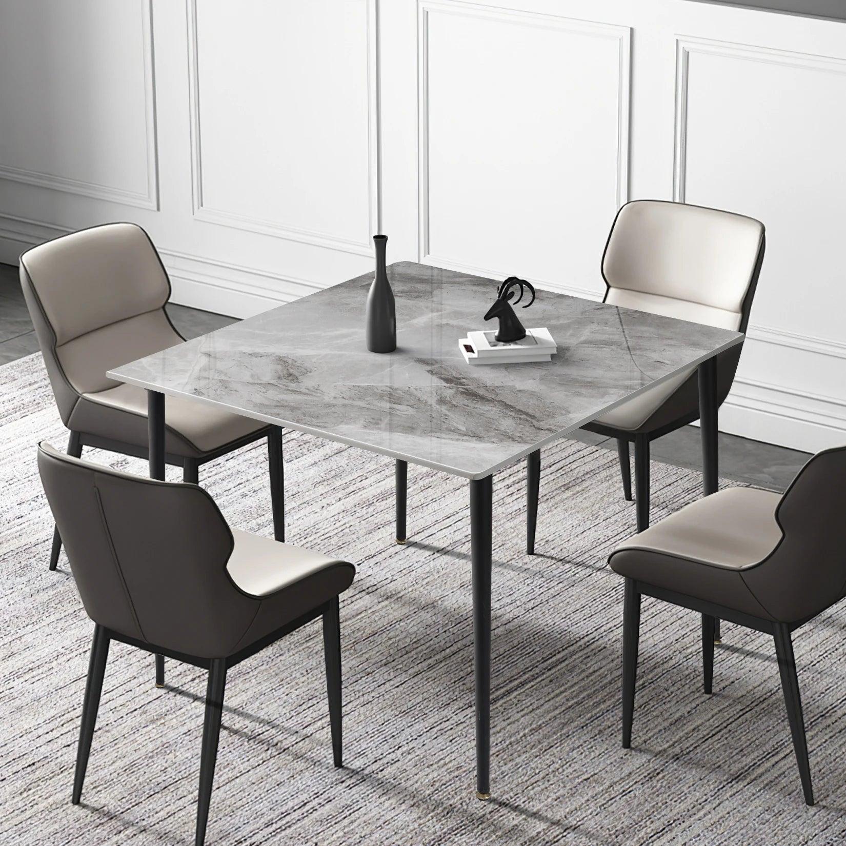 Mid-Century Slate Kitchen Dining Table with Sintered Stone Top and Metal Legs, Desk for Living Room, Dining Room