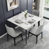 Mid-Century Slate Kitchen Dining Table with Sintered Stone Top and Metal Legs, Desk for Living Room, Dining Room