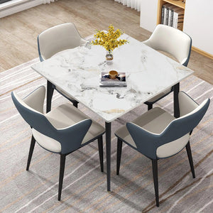 Mid-Century Slate Kitchen Dining Table with Sintered Stone Top and Metal Legs, Desk for Living Room, Dining Room