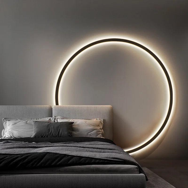 Minimalist LED Circle Background Wall Lamp Home Indoor Decor Wall Sconces Living Room Hall Hotel Wall Lights Bedside Light Black