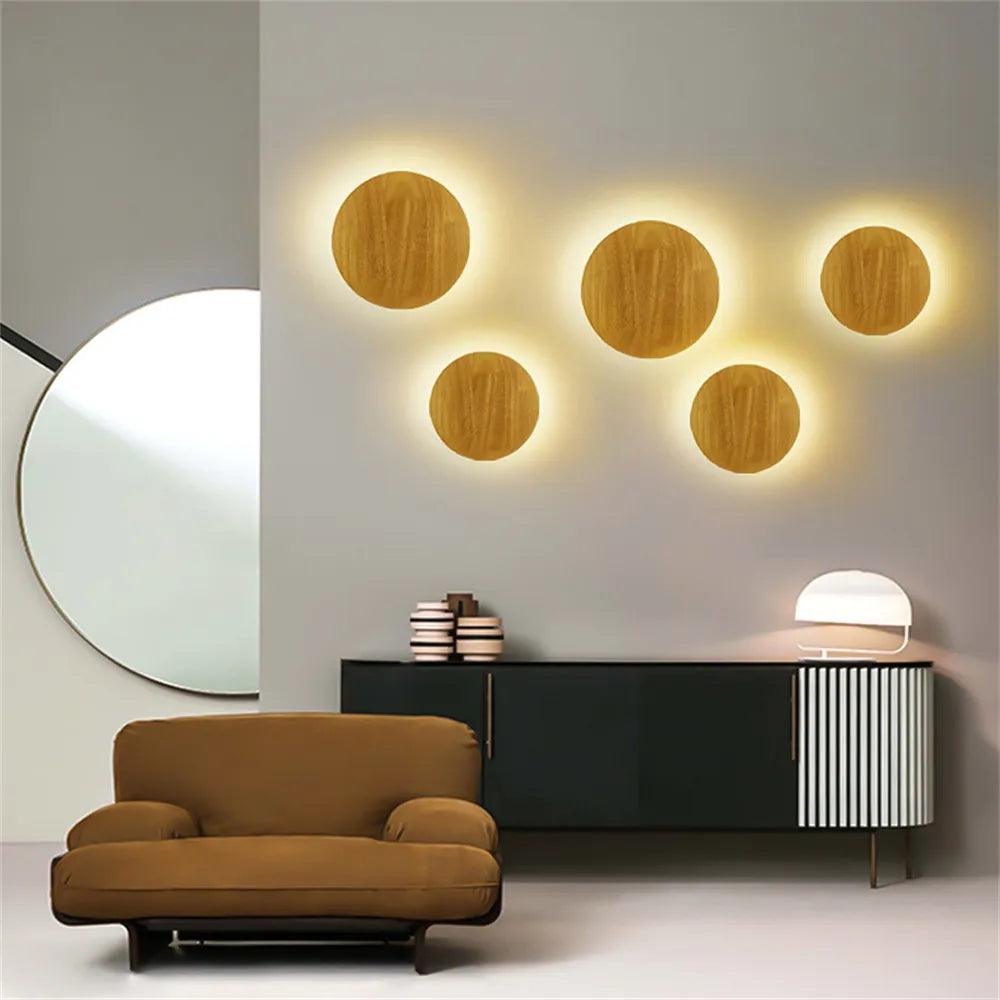 Modern AC110V 220V 8W 12W Round Oval LED Wall Lights Nordic Interior Wooden Bedside Wall Lamp For Bedroom Aisle Hotel Cafe Bar