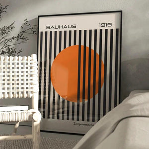 Modern Bauhaus 1919 Bright Orange Toned Retro Contemporary Wall Art Canvas Painting Posters For Living Room Home Decor