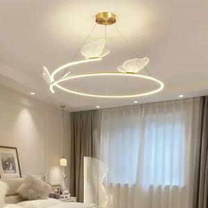 Modern Butterfly Chandelier Minimalist Living Room Hanging Lamp Fashion Creativity Pendant Light for Home Decoration Round LED