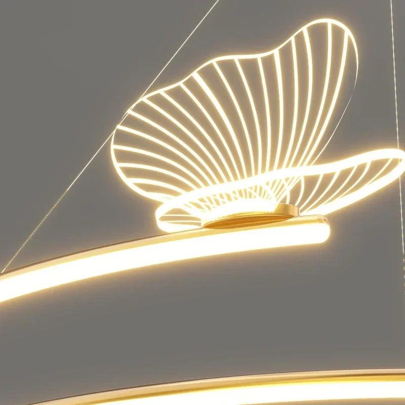 Modern Butterfly Chandelier Minimalist Living Room Hanging Lamp Fashion Creativity Pendant Light for Home Decoration Round LED