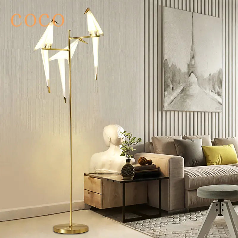 Modern Creativity Paper Crane Led Floor Lamp for Living Room Home Decor Birdie Standing Table Light Bedroom Bedside Lighting