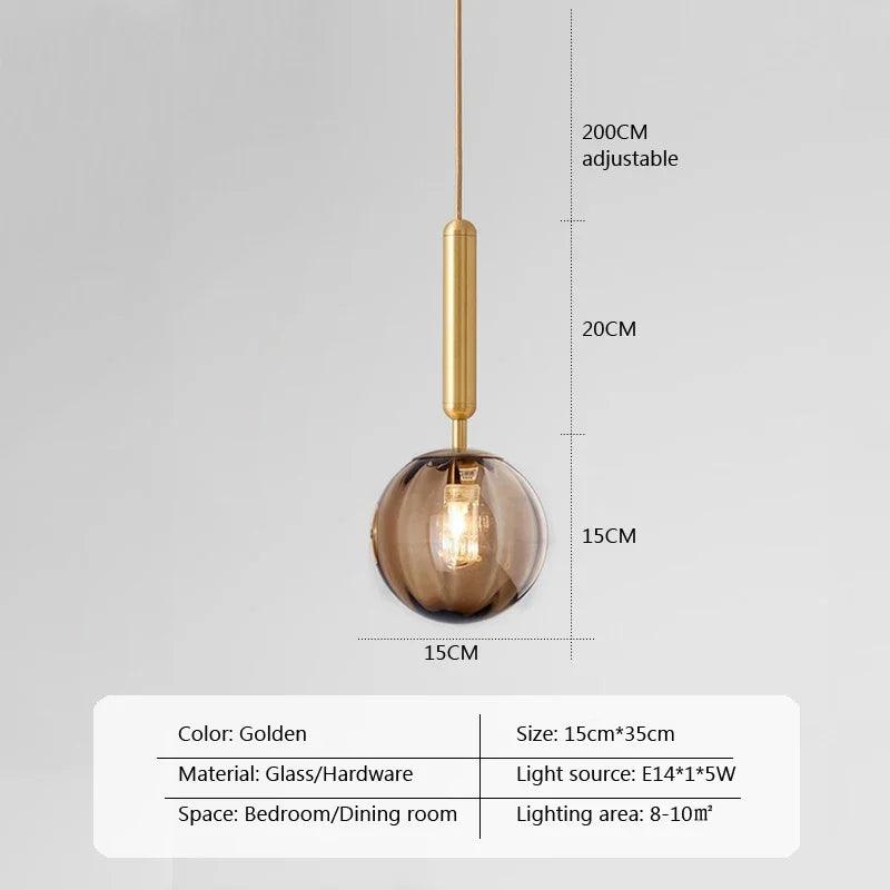 Modern Glass Ball Led Pendant Lamp Fixtures Gold Bedside Kitchen Hanging Lights Luminaire Dining Room Lighting Indoor Decoration