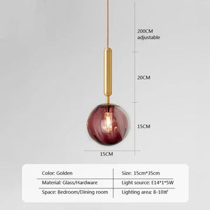 Modern Glass Ball Led Pendant Lamp Fixtures Gold Bedside Kitchen Hanging Lights Luminaire Dining Room Lighting Indoor Decoration