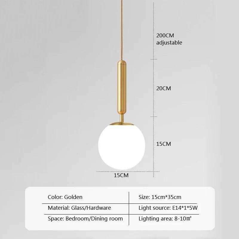 Modern Glass Ball Led Pendant Lamp Fixtures Gold Bedside Kitchen Hanging Lights Luminaire Dining Room Lighting Indoor Decoration