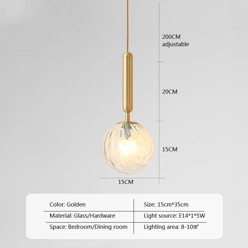 Modern Glass Ball Led Pendant Lamp Fixtures Gold Bedside Kitchen Hanging Lights Luminaire Dining Room Lighting Indoor Decoration