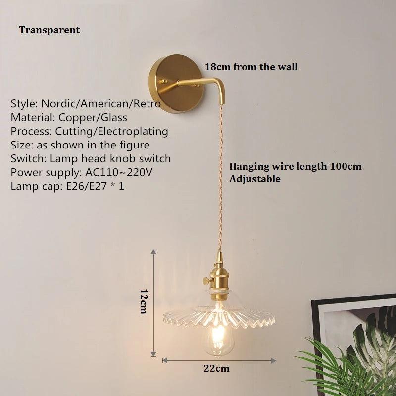 Modern Glass Bedside Wall Lamp LED E27 With Switch Reading Rotary Sconce Lights For Living Room Kitchen Home Decoration Fixture