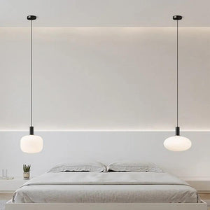 Modern Glass LED Pendant Light White Lantern Iron Hanging Lamp For Bedroom Living Room Study Balcony Illumination Fixture Lustre