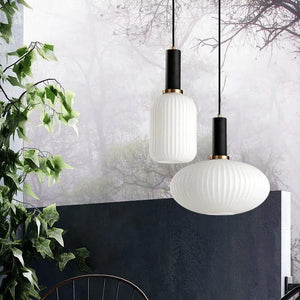 Modern Glass LED Pendant Light White Lantern Iron Hanging Lamp For Bedroom Living Room Study Balcony Illumination Fixture Lustre