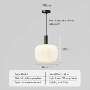 Modern Glass LED Pendant Light White Lantern Iron Hanging Lamp For Bedroom Living Room Study Balcony Illumination Fixture Lustre