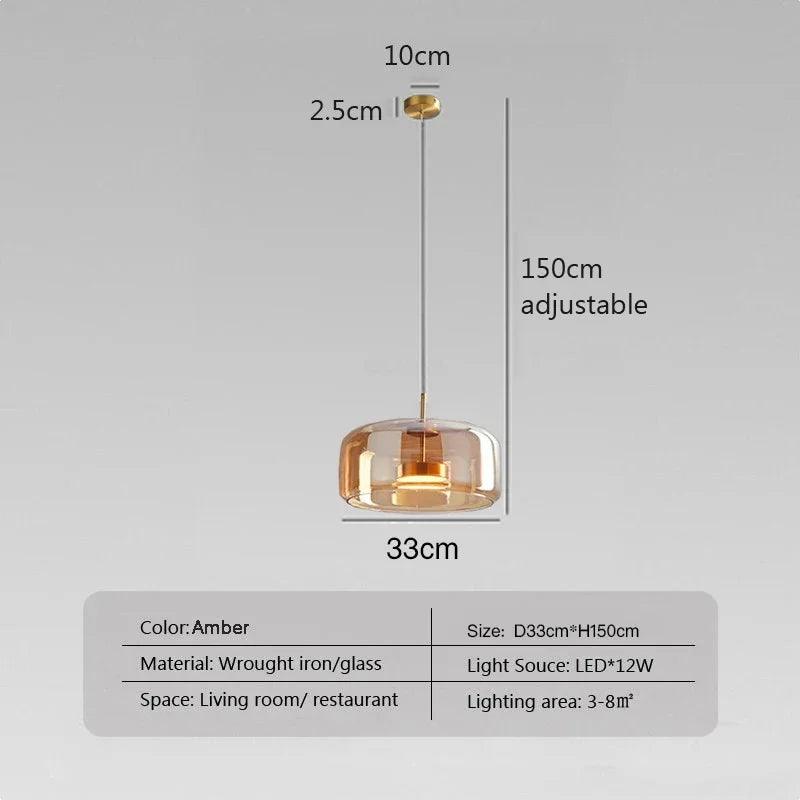 Modern Glass Led Pendant Light Suspension LivingDining Room Chandelier For Kitchen Bedroom Bedside Minimalist Amber Hanging Lamp