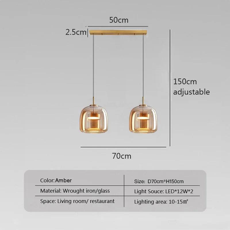 Modern Glass Led Pendant Light Suspension LivingDining Room Chandelier For Kitchen Bedroom Bedside Minimalist Amber Hanging Lamp