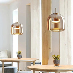 Modern Glass Led Pendant Light Suspension LivingDining Room Chandelier For Kitchen Bedroom Bedside Minimalist Amber Hanging Lamp