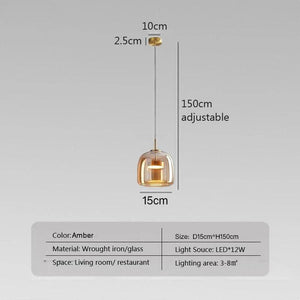 Modern Glass Led Pendant Light Suspension LivingDining Room Chandelier For Kitchen Bedroom Bedside Minimalist Amber Hanging Lamp