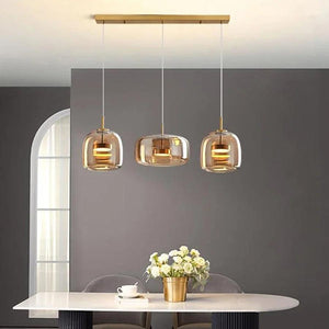 Modern Glass Led Pendant Light Suspension LivingDining Room Chandelier For Kitchen Bedroom Bedside Minimalist Amber Hanging Lamp