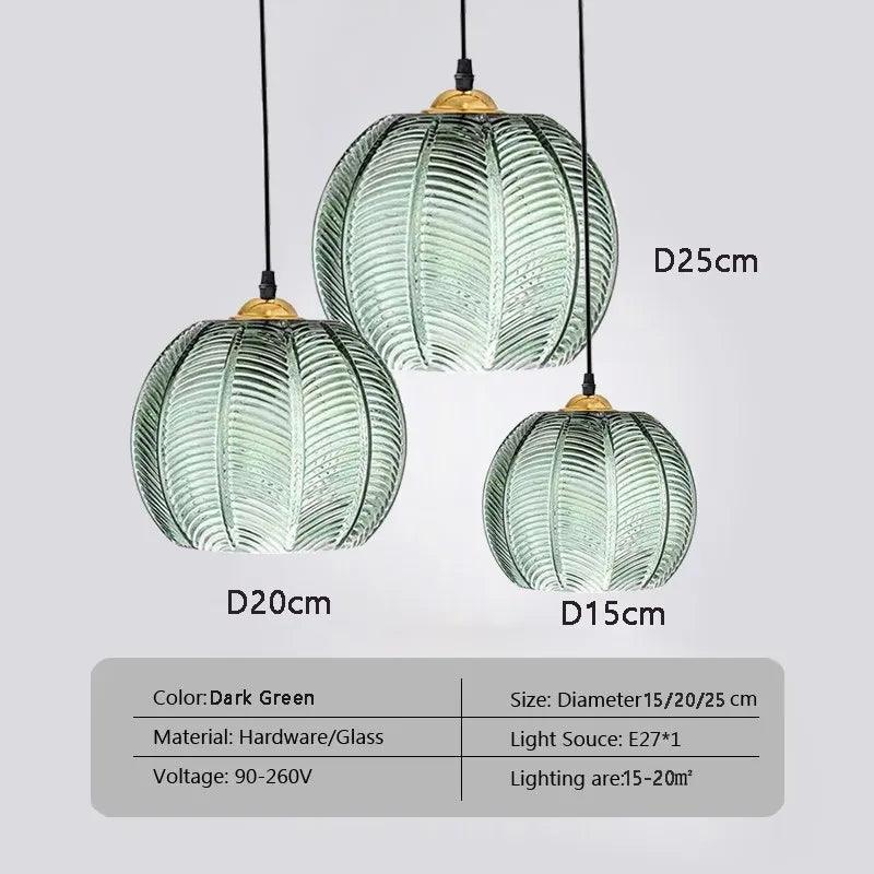 Modern Glass Pendant Light Green Leaf Pattern Lighting For Living Room Dining Room Hotel Study Bedroom Indoor Decorative Fixture