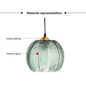 Modern Glass Pendant Light Green Leaf Pattern Lighting For Living Room Dining Room Hotel Study Bedroom Indoor Decorative Fixture