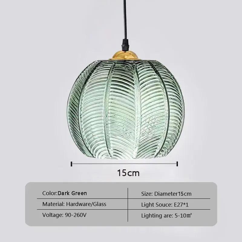 Modern Glass Pendant Light Green Leaf Pattern Lighting For Living Room Dining Room Hotel Study Bedroom Indoor Decorative Fixture