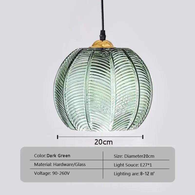 Modern Glass Pendant Light Green Leaf Pattern Lighting For Living Room Dining Room Hotel Study Bedroom Indoor Decorative Fixture