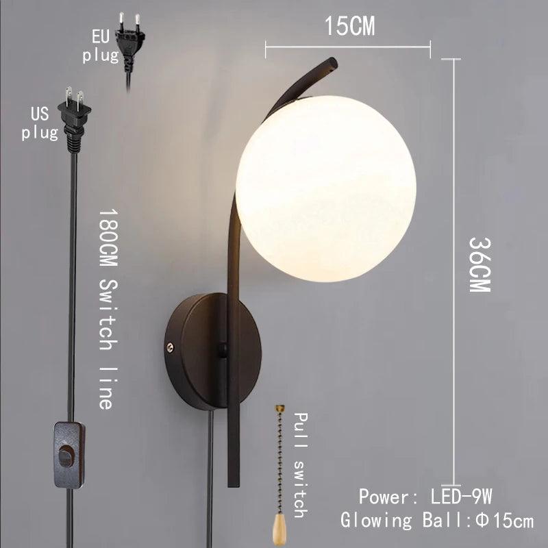 Modern Indoor Wall Light Lldpe Luminous Ball With Plug Switch LED Wall Lamps Suitable For Bedroom Bedside Living Room Home Decor