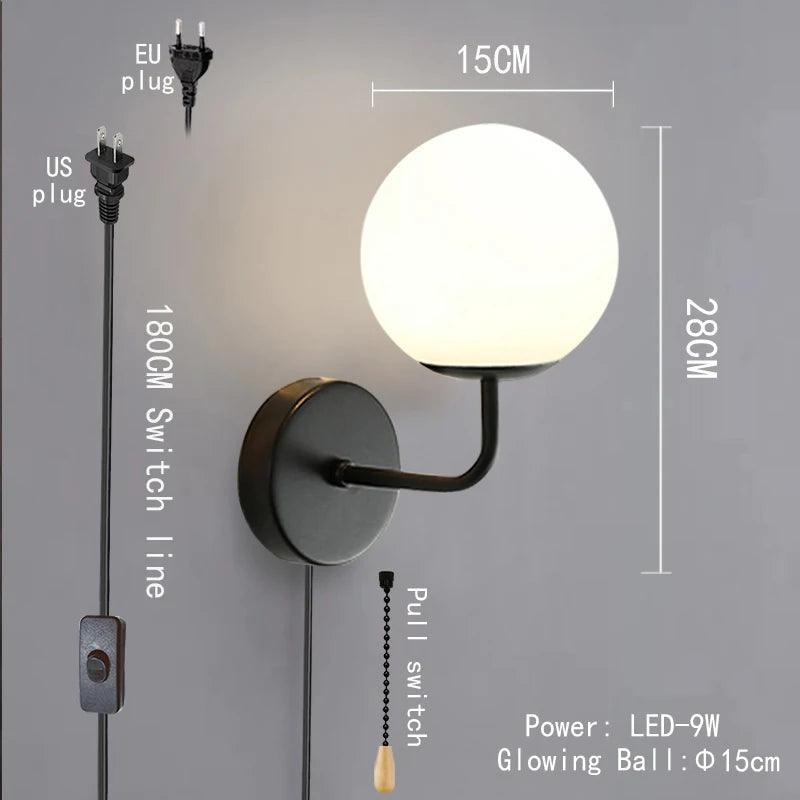 Modern Indoor Wall Light Lldpe Luminous Ball With Plug Switch LED Wall Lamps Suitable For Bedroom Bedside Living Room Home Decor